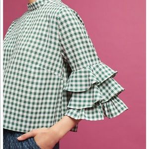 Anthropologie Ruffle Gingham Top